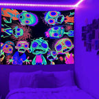 Horror Tapestry Blacklight Tapestry for Bedroom Zombie Crowd Around Tapestries UV Reactive Poster Glow in the Dark Walker Undead Ghoul Tapestries Wall Hanging Halloween Decor Scary Room Decor 29"x37"
