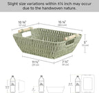 StorageWorks Large Wicker Storage Basket for Organizing with Wooden Handles, Toilet Paper Baskets for Shelf, Bosana Green, 2-Pack