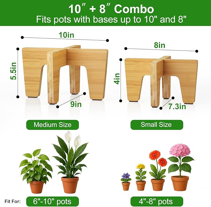 Plant Stand Indoor Outdoor, Plant Holder Sturdy Single Flower Pot Stand Planter Stand Stool Display Decorative for Desktop Counter Room (Natural 10")