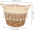 Toyvian Rustic Woven Planter Basket with Liner and Tassel Handcrafted Grass Rope Flower Pot Holder for Indoor Plants Boho Decorative Farmhouse Storage and Flower Arrangement Container