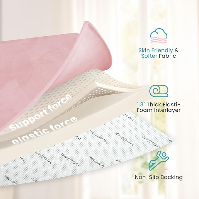 Baby Play Mat for Floor,1.3" Thick Elasti-Foam 50"×50" Playpen Mat for Tummy Time,Water Repellent Soft Coral Velvet for Toddler,Infant,Kids,Non-Slip Backing Safe for Crawling(Pink)