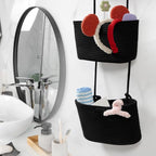 TeoKJ Over the Door Organizer, 3-Tier Woven Cotton Hanging Kitchen Baskets Storage Organizer Bag with Hooks Wall-Mounted Decorative Rope Baskets - Black
