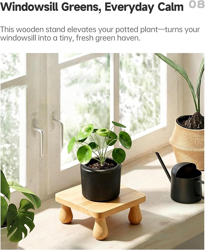 100% Solid Wood Plant Stand Indoor, Wooden Stool Display Stand, Riser Flower Pot Holder, Modern Plants Rack, Small Planter Tray for Home Decor, Living Room, Gardening, Natural (2PCS)