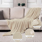 MIULEE Fleece Throw Blanket with Stripe Pattern Fuzzy Flannel Beige Blanket for Couch Plush Warm Cozy Bed Blanket Boho Decor for Bed Sofa Chair Twin Size 60"x80"