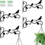 Hanging Plants Bracket 12" Bird Planter Outdoor Hooks Hangers for Flower Baskets Pot Bird Feeder Wind Chimes Lanterns Patio Garden Outdoor Indoor Metal Black, 4 Packs
