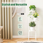 Plant Stand Indoor Outdoor 3 Tier Metal Plant Shelf for Multiple Plants Corner Flower Holders for Living Room Balcony Bedroom Patio Garden, Black (White, 3-Tier)
