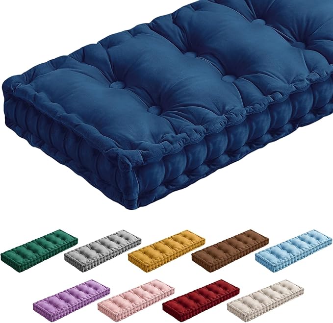 Bench Cushions for Indoor Furniture 40x20 in Velvet Kitchen Dining Piano Window Seat Cushion, Tufted Patio Porch Swing Thicken Bench Pad Memory Foam (Royal Blue)