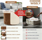 Tiita Pouf Ottoman and Foot Rest, Round Foam Stuffed Floor Pouf with Storag for Living Room, Brown