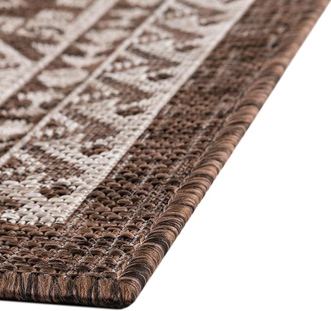 Rugs.com Outdoor Aztec Collection Rug – 6' x 9' Brown Flatweave Rug Perfect for Living Rooms, Large Dining Rooms, Open Floorplans
