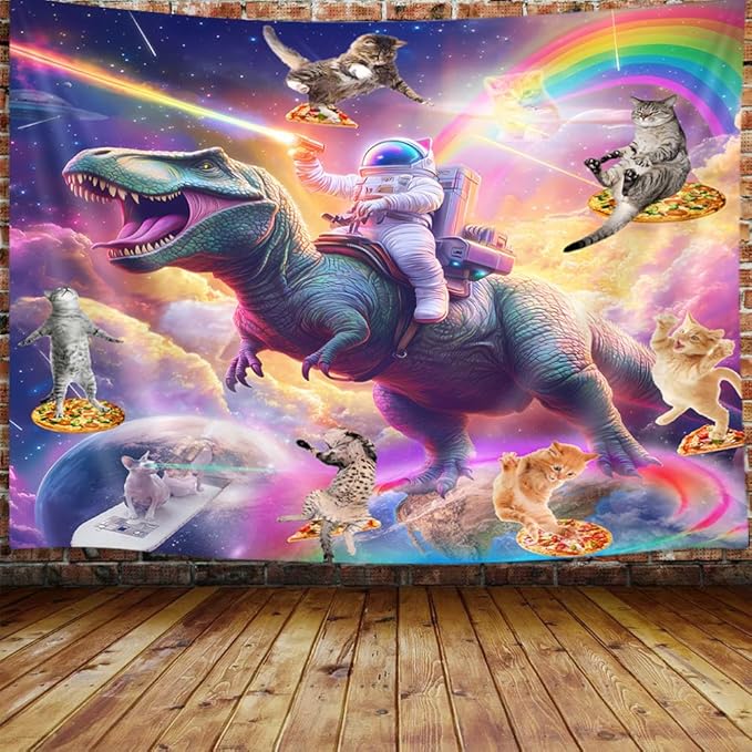 Viajar Funny Cat Tapestry, Cool Kittens Starry Sky Nebula Galaxy Tapestry Milky Way Space Psychedelic Hippie Tapestry Wall Hanging Home Decor Dorm Livingroom Bedroom Wall Blanket, 80X60 Inches