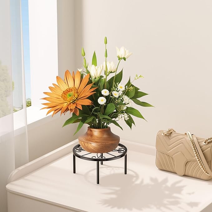 7.9 IN Plant Stand 1 PIC Metal Flower Pot Holders Indoor Tall 3.5'' Plant Rack Plant Riser Plant Shelf Accessories For Living Room Balcony Round Black
