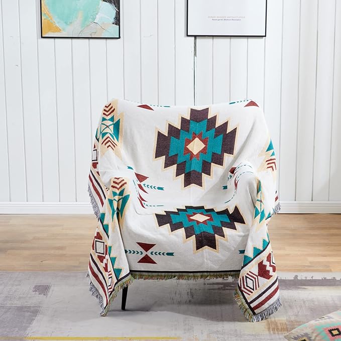 Boho Throw Blankets Southwest Native American Inspired Reversible Woven Blankets Cover Hippie for Couch Bed Recliner Sofa Bohemian Tapestry Colorful Furniture Cover for Home Décor,Double Side, 50"x70"