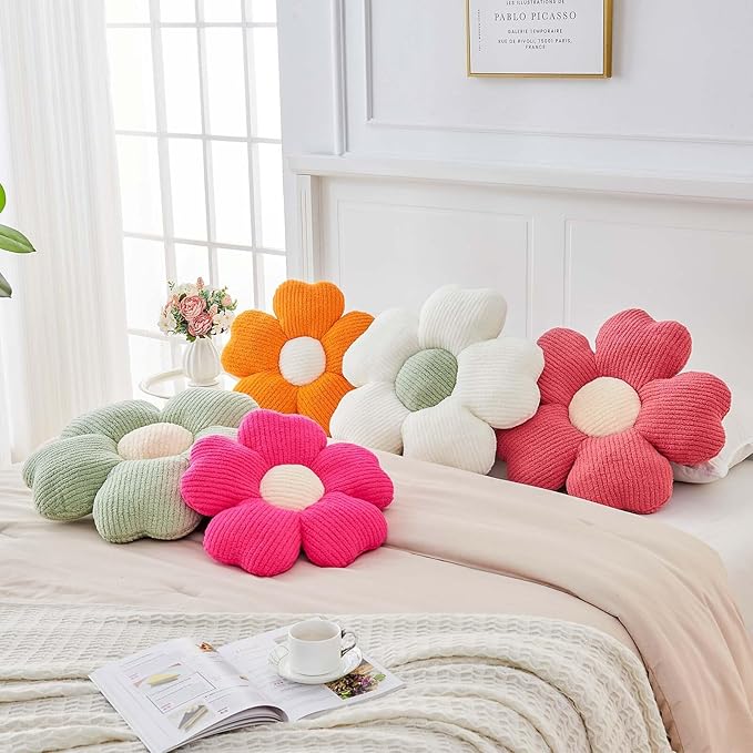 Flower Throw Pillow, Cute Flower Shaped Pillow Decorative Throw Pillow for Bed Couch, Soft Daisy Pillows Floor Seating Cushion Cushions (19.6 Inch Sage Green)