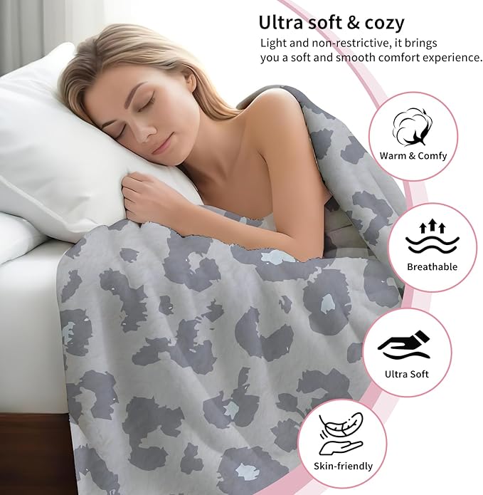 Throw Blanket for Couch, 300GSM Warm Soft Cozy Flannel Blanket, Cute Blanket for All Seasons Bedroom Home Decor Gifts, Luxury Grey Leopard 50x60 Inches