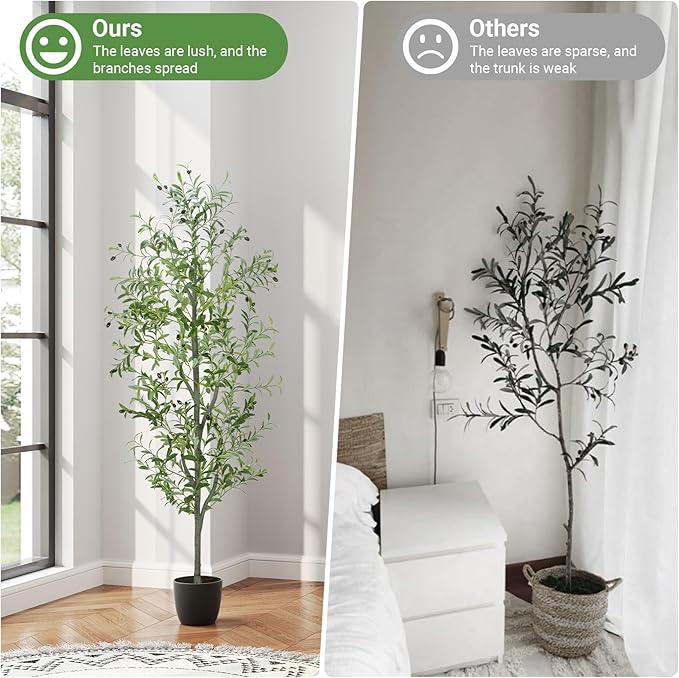 6 FT Faux Olive Tree Indoor, Tall Artificial Silk Olive Tree 6 FT, Large Indoor Fake Olive Trees with Realistic Leaves, Branches, Fruits, Faux Olive Trees Artificial Plants for Home (6 Feet)