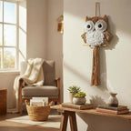ACEDSGN Macrame Owl Wall Hanging Boho Hippy Decor, Handmade Tapestry Fiber Art Wall Decor for Nursery Bedroom Living Room, Sustainable Gift for Owl Lovers & Nature Fans