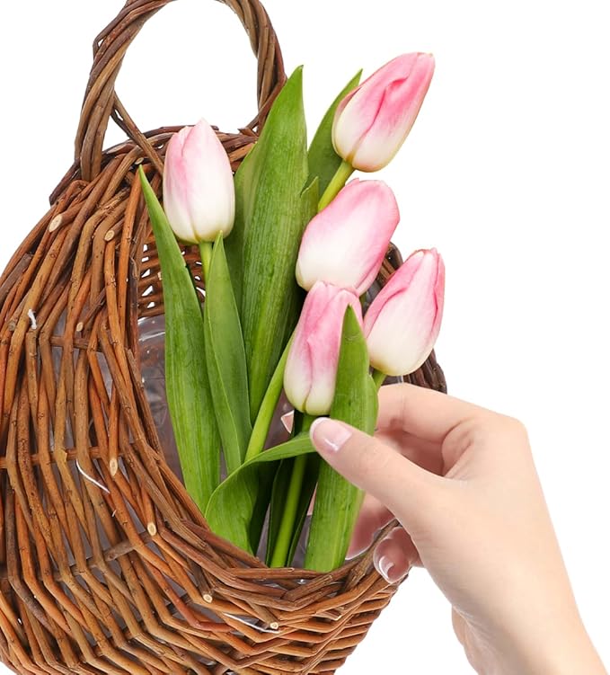 Hemoton Rattan Wall Hanging Flower Pot Basket 12.2X10.63X4.72 Inches Woven Planter for Indoor Outdoor Wall Decor Living Room Bedroom Porch