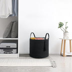 Mkono Woven Storage Basket Decorative Natural Rope Basket Wooden Bead Decoration for Blankets,Toys,Clothes,Shoes,Plant Organizer Bin with Handles Living Room Home Decor, 16"W×13.8"L, Black