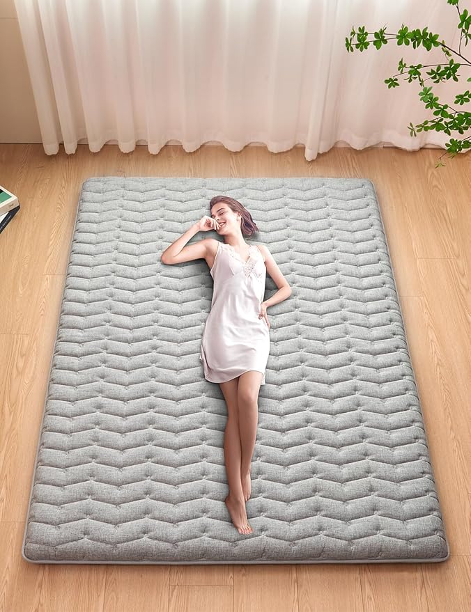 Premium Foam 3.2" Thick Japanese Futon Floor Mattress - Full Size 54"x80" 100% High-Density Foam,Comfortable Sleeping Pad,Tatami Mat for Dorm,Bedroom or Guest Room，Boys Girls Dormitory Pads(Hemp Gray)