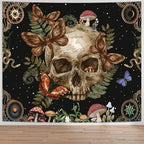 Avinyl Halloween Gothic Tapestry for Bedroom,Vintage Goth Skull Whichy Butterfly Floral Wall Tapestries, Skeleton Moth Mushrooms Poster Backdrop for Living Gaming Room Dorm Decor 60in X 79in