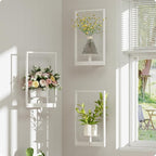 White Metal Wall Plant Holder - 3-Pack Wall Mounted Plant Stands and Hanging Holders for Indoor Planter and Flower Pot -Rectangle Decor Shelf for Plant Storage (Pot Not Included)