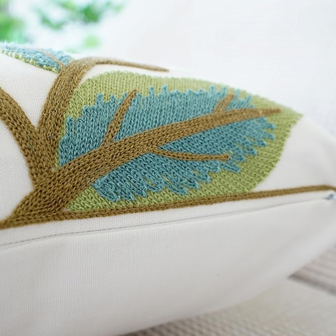 vctops Floral Embroidered Pillow Covers 18x18 Inch Spring Summer Cotton Tufted Throw Pillow Cover Outdoor Garden Cushion Case for Sofa, Bed, Living Room (Flower G,18"x18")