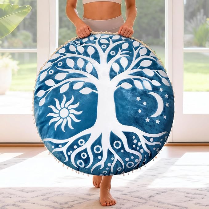 Hihealer Meditation Cushion, Large Velvet Floor Pillow for Yoga, Meditation & Mindfulness, Supportive Memory Foam Bolster (Blue)