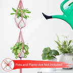 USLAI Macrame Plant Hanger Indoor Outdoor, Up to 4-15 inch Pot, Heavy 20lb Planters, Extra Long Strong Hanging Planter Basket Holder, Boho Home Decor, 49+72 Inch, Pink (POTS NOT Included)