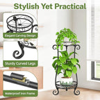 iDavosic.ly 2 Tier Metal Plant Stand Indoor Outdoor, Iron Corner Tall Flower Pot Holder Shelf, 27 Inch Vertical Heavy Duty Display Rack for Patio Porch Living Room Garden, Black