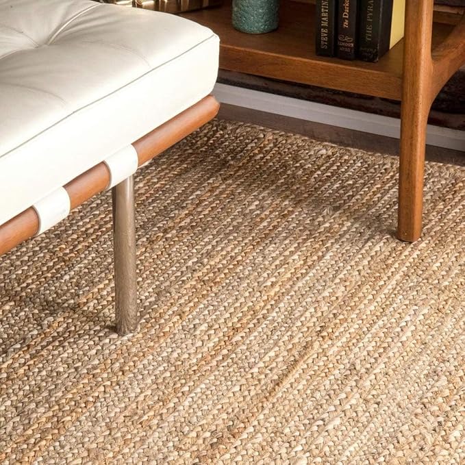 FRELISH DECOR Handwoven Jute Area Rug - 12x15 Feet Natural Yarn - Rustic Vintage Beige Braided Reversible Rectangular Rugs for Bedroom - Kitchen - Living Room - Farmhouse (12' x 15')