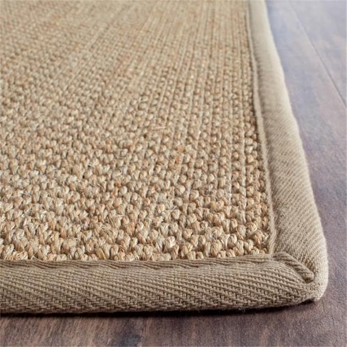 SAFAVIEH Area Rug 6' Square - Natural Fiber Collection - Maize & Linen Color, Sisal, Woven Design with Border (NF141B)