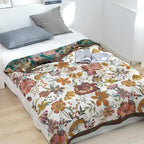 Boho Throw Blanket for Bed 80”x90”, 100% Cotton Woven Blanket for Couch Sofa, Ultra Soft 4-Layer Muslin Quilt with Vintage Floral Printed, Farmhouse Bed Blanket/Cover for Living Room Decor