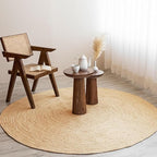 HOMEMONDE Handwoven Jute Area Rug - 4 feet Round Natural Yarn Loom Braided Rug - Eco-Friendly Boho Farmhouse Reversible Design for Bedroom, Living Room, and Kitchen (Natural)