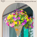 2 Pcs Hanging Plant Flower Basket for Outdoor Spring Decoration, 7.87 Inches Black Iron Chain Wicker Woven Conical Artificial Flower Hanging Basket, Plants Not Included (Brown)