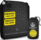 Whispering Winds Inflatable Seat Cushion - Comfortable Blow-up Foam Pad for Airplane, Travel, Stadium, Outdoors, Camping, Car & More