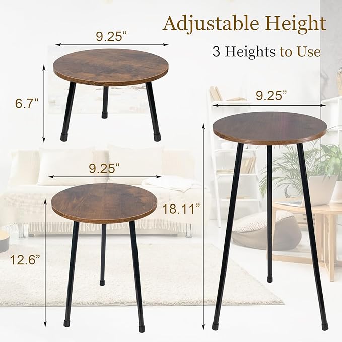 ARTORA Indoor Plant Stand, Mid Century Wood Plant Stool Adjustable Corner Tall Plant Sand Wooden Small Round End Table 18 Inch Plant Holder for Flower Pots Modern Home Decor (Brown)