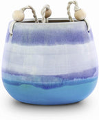 23 Bees Ceramic Hanging Planter | Blue Succulent Pot | Round Plant Holder Container | Cactus Pot with Cotton Rope Hanger | Indoor Outdoor Decor | 6" Diameter x 5" Height | 1 Pack x Blue Horizon