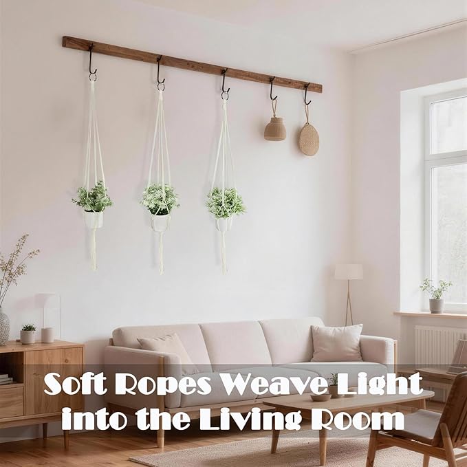 3 Pack Artificial Hanging Plants Indoor with Macrame Hangers – Fake Hanging Plants Set with Handmade Boho Plant Hangers & Hooks for Home, Kitchen, Office Décor
