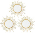 3 Pack Metal Mirrors for Wall Sunburst Wall Mirrors Home Décor Decorative Hanging Wall Art for Living Room Bedroom Entryway (Gold, Sunburst)