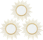 3 Pack Metal Mirrors for Wall Sunburst Wall Mirrors Home Décor Decorative Hanging Wall Art for Living Room Bedroom Entryway (Gold, Sunburst)
