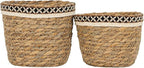 Foreside Home and Garden Set of 2 Embroidered Rim Baskets Natural Seagrass & Jute by Foreside Home & Garden
