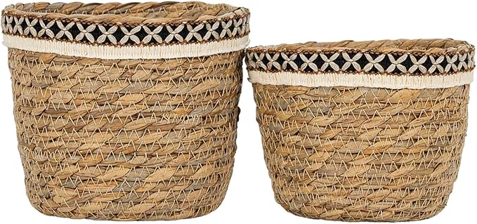 Foreside Home and Garden Set of 2 Embroidered Rim Baskets Natural Seagrass & Jute by Foreside Home & Garden