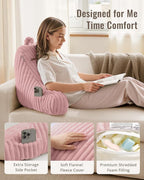 Blissful Diary Reading Pillow for Sitting in Bed, Large Flannel Back Pillow Bed Sitting Up for Adult & Children, Backrest Cushion for Sit Up in Couch or Floor, Dorm Essentials, Plush Pink