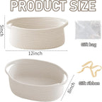 Woven Basket,Small Rope Storage Bin with Handles & Ribbon Bag, Organizer for Shelves Closets,Gift Basket Empty for Birthday,Books,Dog Toys,White/3 Pack