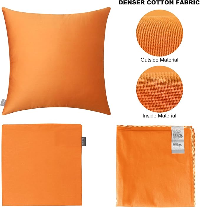 4-Pack 100% Cotton Comfortable Solid Decorative Throw Pillow Case,Thmyo Square Cushion Cover Pillowcase Sublimation Blank Pillow Covers DIY Throw Pillowcase for Sofa(26x26 inch/ 66x66cm, Fall Orange)