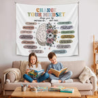 Positive Wall Tapestry - Change Your Mindset Mental Health Tapestry，Motivational Wall Hanging Decor for Teen Bedroom Living Room Dorm,Mental Health Office Decoration 59x51 Inch(Colorful-Change02)
