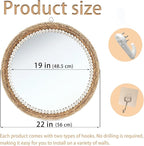 22 Inch Boho Style Decorative Mirror, Round Rattan Wall Hanging Mirror, Nature Rattan Woven Round Mirror, Makeup, Dressing Mirror, Suitable for Dressing Room, Living Room, Bedroom, Farmhouse
