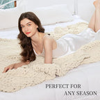 Admitrack Chunky Knit Blanket Throw, 100% Hand Knit Chenille Throw Blanket for Sofa & Home Decor, Soft and Cozy Knitted Throw Blankets (Ivory, 60"x80")