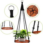 E-Know Macrame Plant Hanger - 2 Set Indoor Hanging Planter Shelf - Hanging Planter Rack Decorative Flower Pot Holder - Handmade Cotton Plant Hangers with Wood Tray