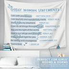 LIANGW Blue Bible Verses Christian Tapestry, Based Blue Room Decor Aesthetic, Inspirational Christian Tapestry for Women, Bible Aesthetic for Girls Bedroom for Dorm Room 50x60 Inch